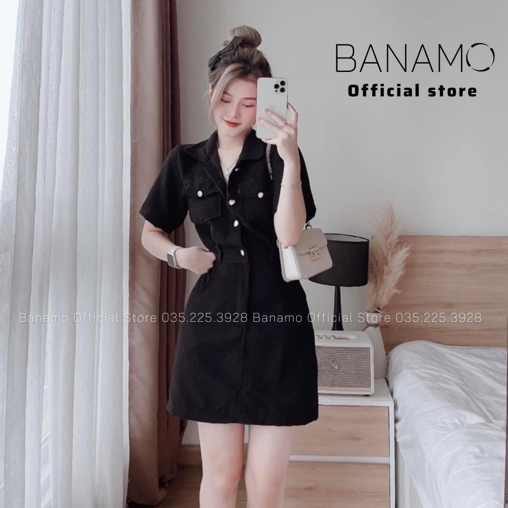 Váy sơ mi liền thân Chính Hãng Banamo Fashion váy tăm ngắn 553