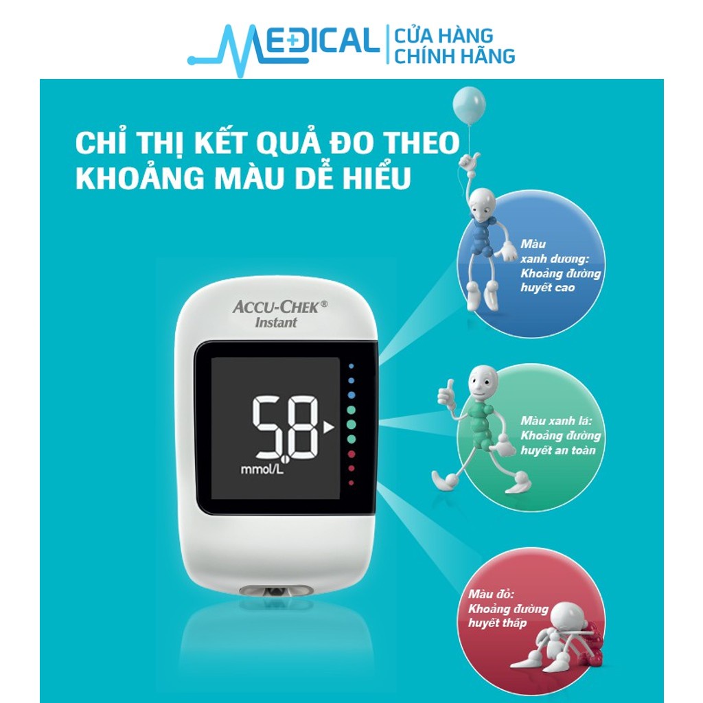 Máy đo đường huyết Accu-Chek Instant mmol/L - Kèm Dụng cụ lấy máu Softclix, 10 kim, hộp 25 que - MEDICAL