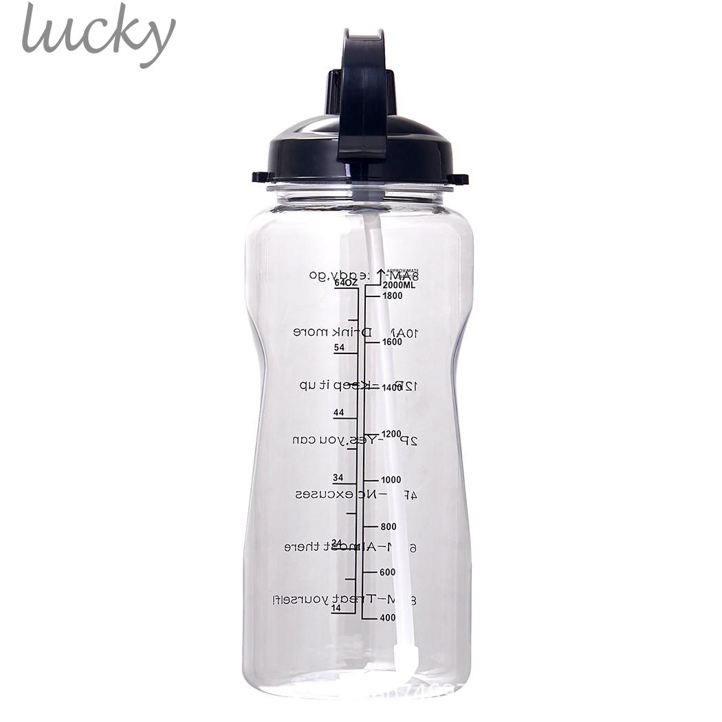 【LUCKY】Water Bottle Flip-top Motivational Time Stamp Outdoor Straw-leak-proof