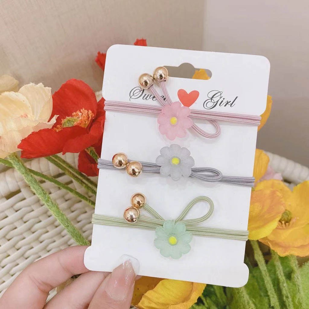 Dây Buộc Tóc Hoa Cúc 2 Hạt Châu Vàng Buta CT20