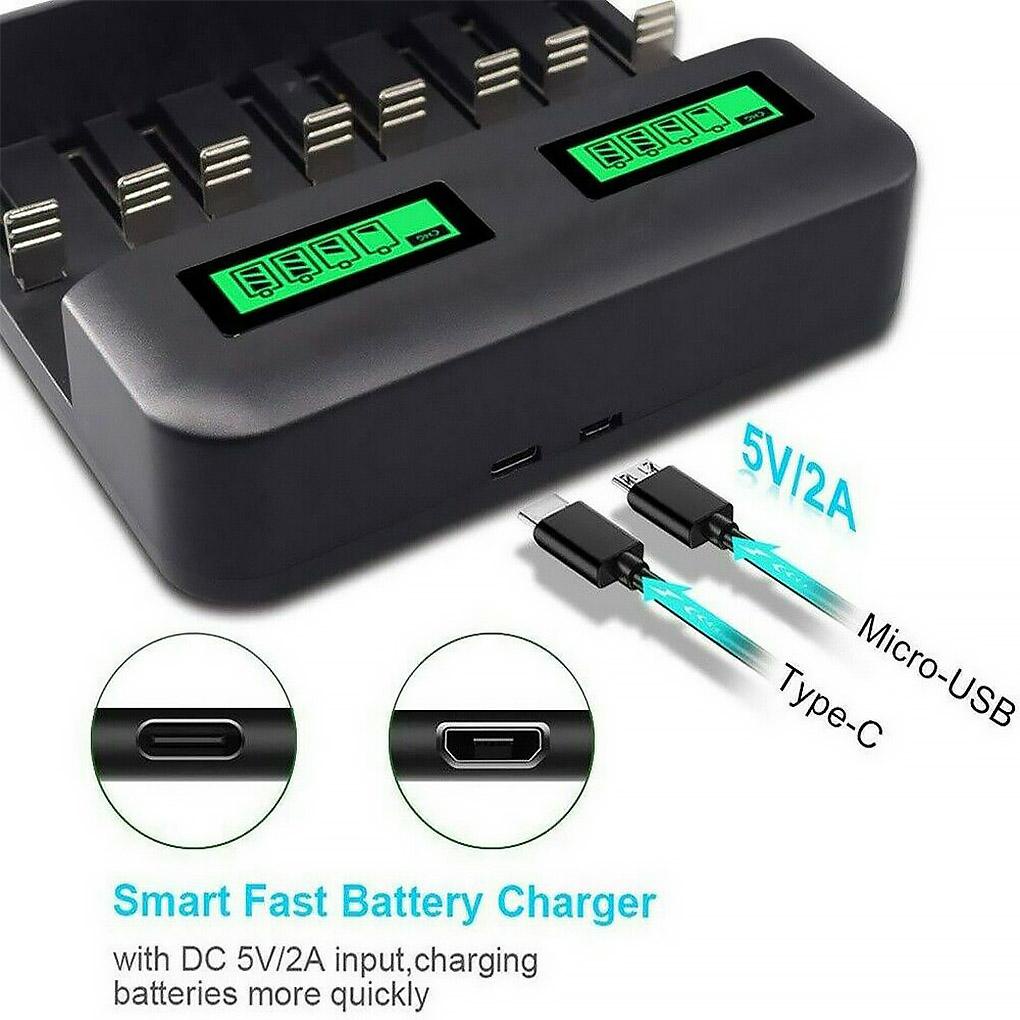 Bộ Sạc Pin AA / AAA 8 Ngăn USB Bằng Nhựa 1800mA Chuyên Nghiệp