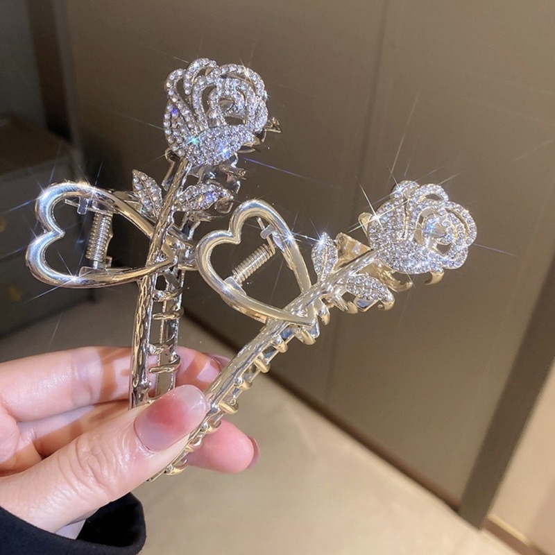 [Hàng thiết kế] Kẹp tóc nữ hình nụ hồng đính đá sang trọng quý phái cho nàng