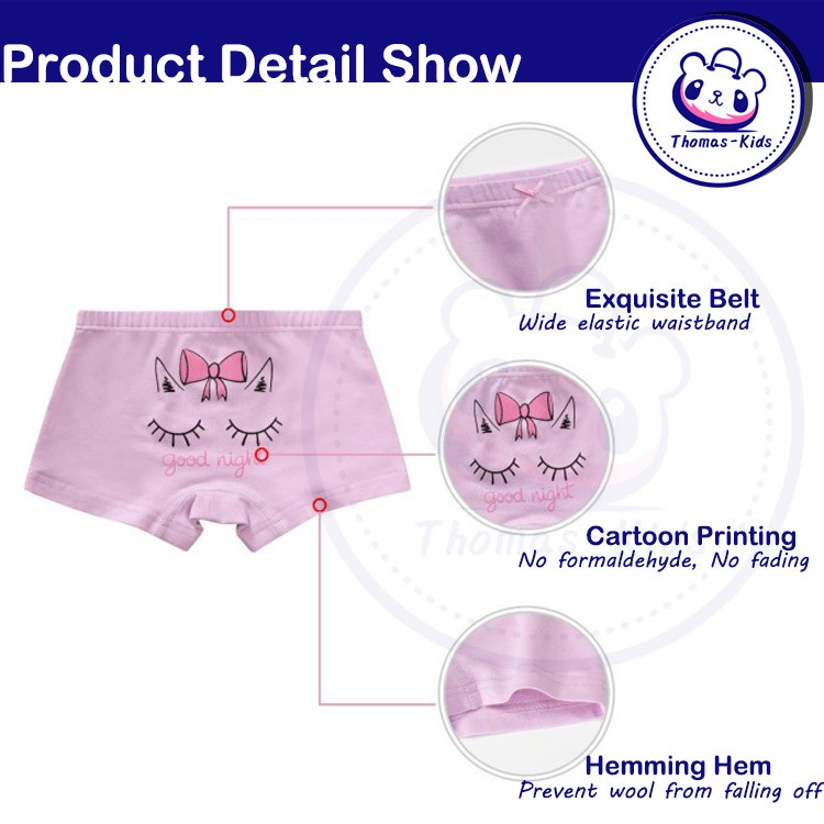 Set 5 Quần Lót Boxer Cotton In Họa Tiết Hoạt Hình Dễ Thương Cho Bé Gái Từ 3-12 Tuổi