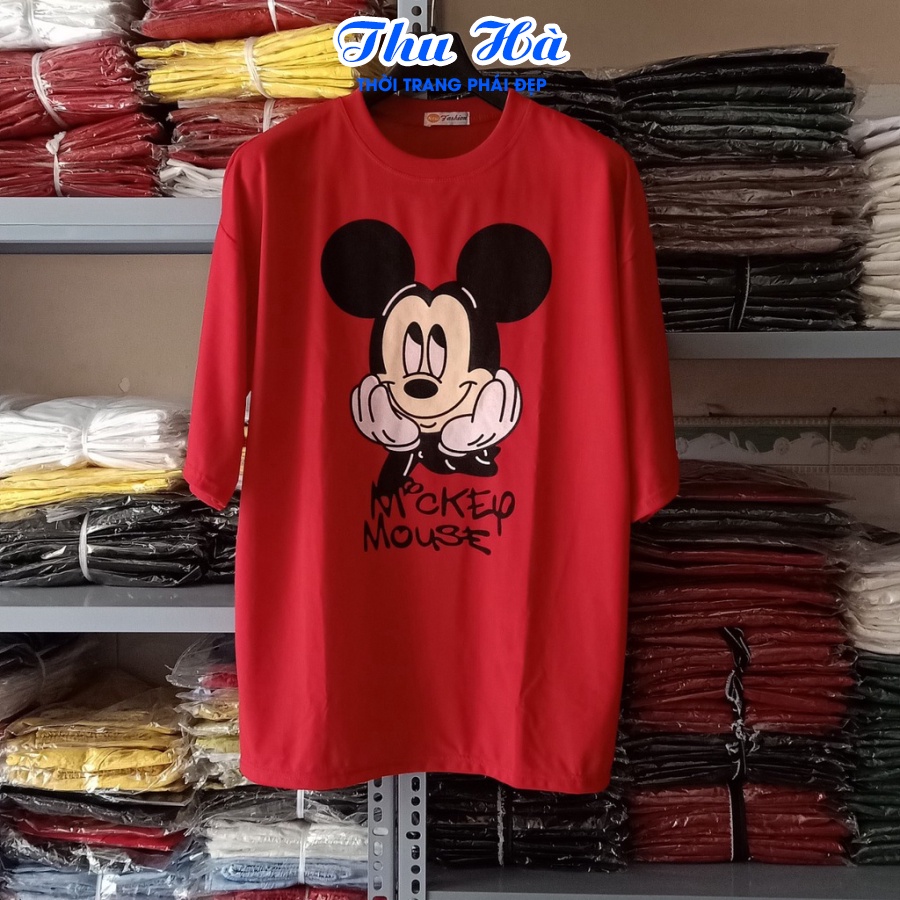 Áo thun form rộng áo phông tay lỡ Thu Hà chất liệu thoáng mát in hình Chuột Mickey Mouse