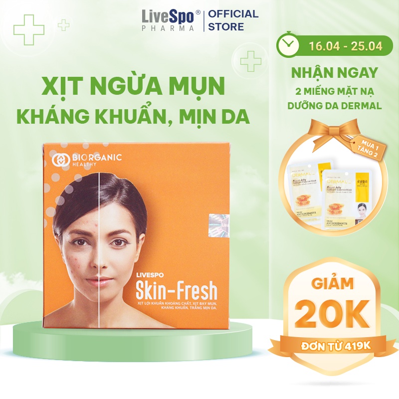 Giảm mụn, sáng da LiveSpo Skin Fresh Xịt bào tử lợi khuẩn (Hộp 3 ống x 5ml)