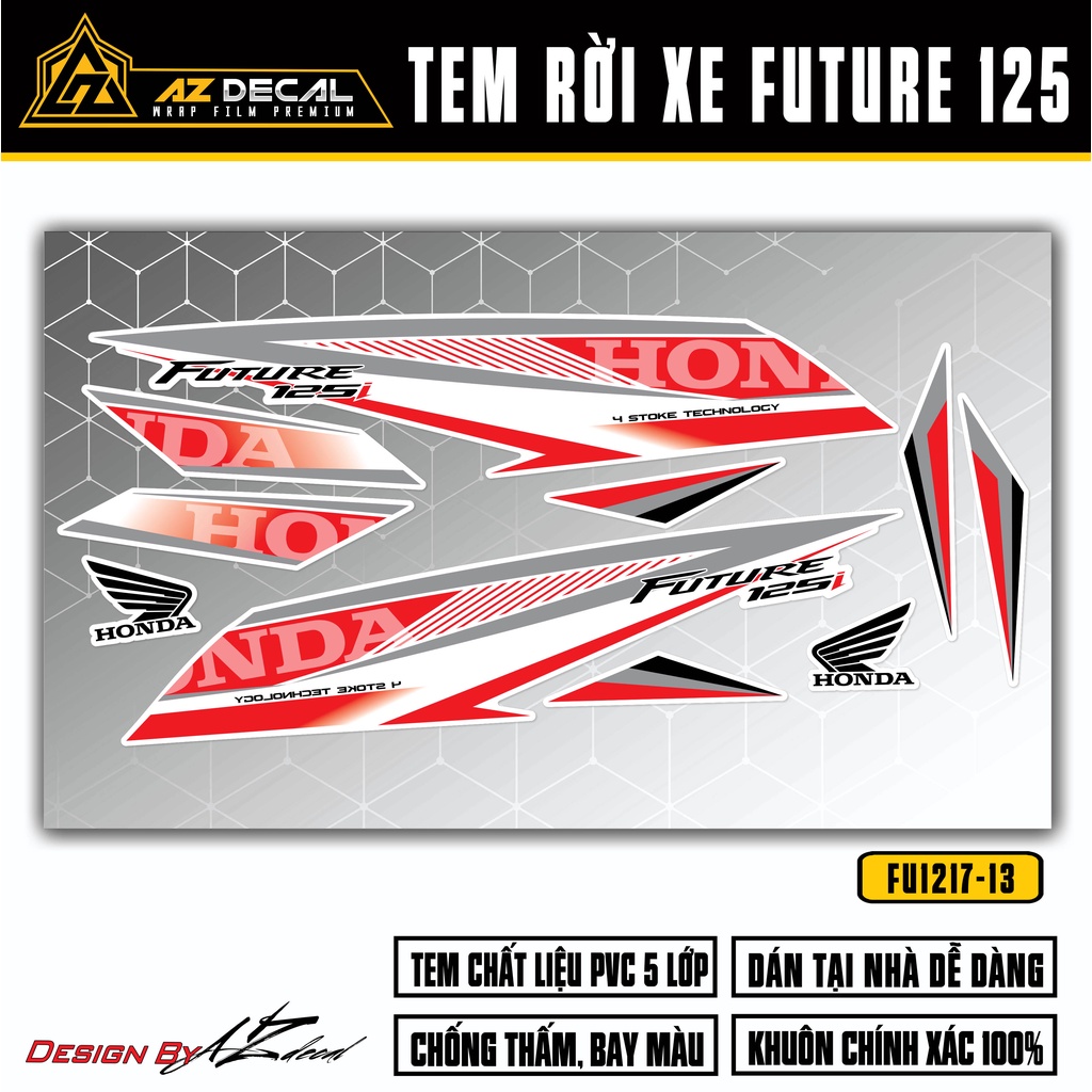 Tem Xe Future 125 Đời 2012 - 2022 Dễ Dán | FU-13 | Team Decal Dán Xe Future FI Màu Đỏ Xám , Xám Trắng , Xám Vàng