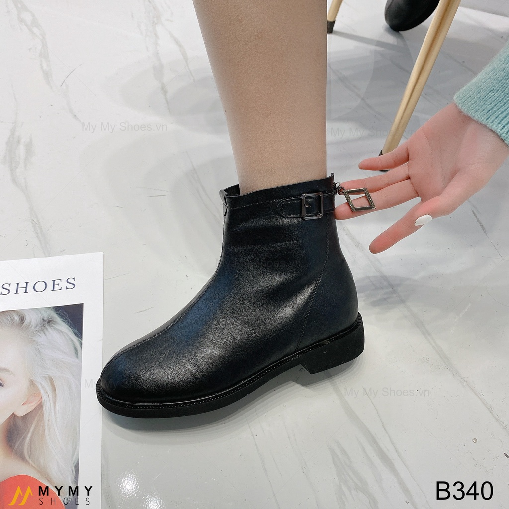 B340 Boot da lì quai cài khóa đá sau gót vuông 3p | BigBuy360 - bigbuy360.vn