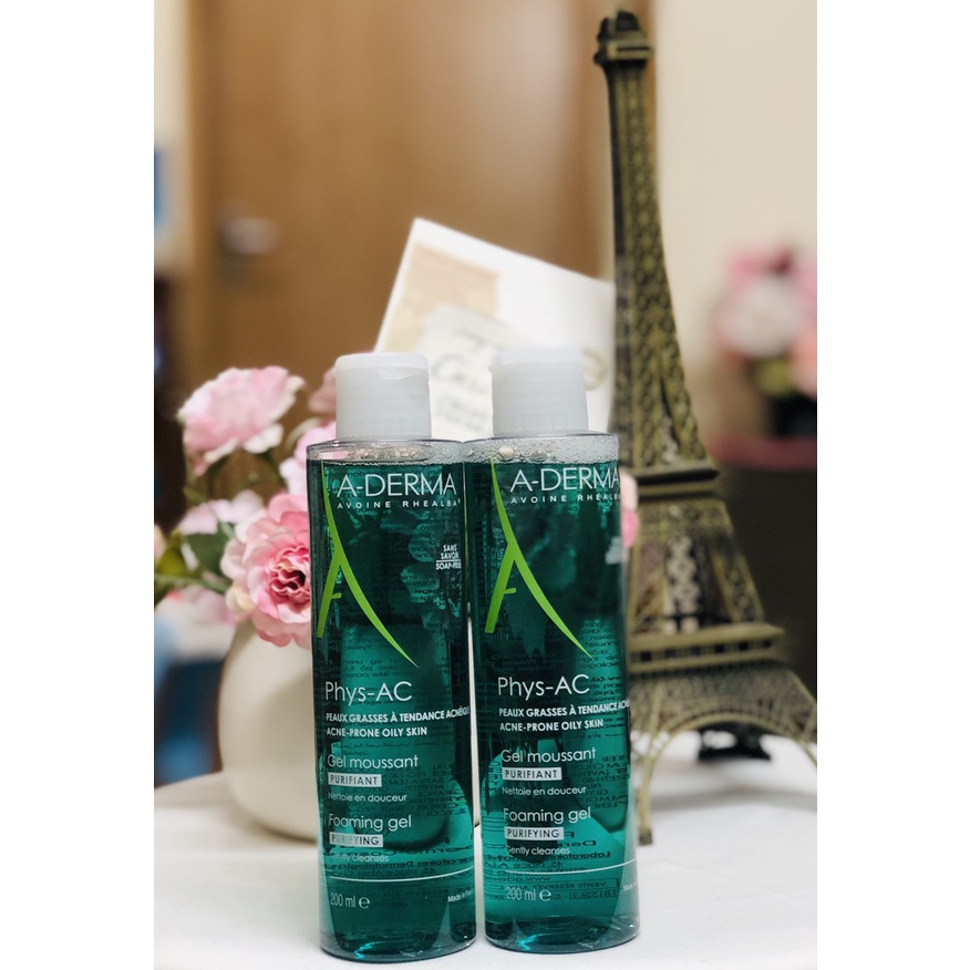 Sữa rửa mặt Aderma Phys-AC Gel moussant dành cho da dầu mụn 400ml và 200ml - nội địa Pháp