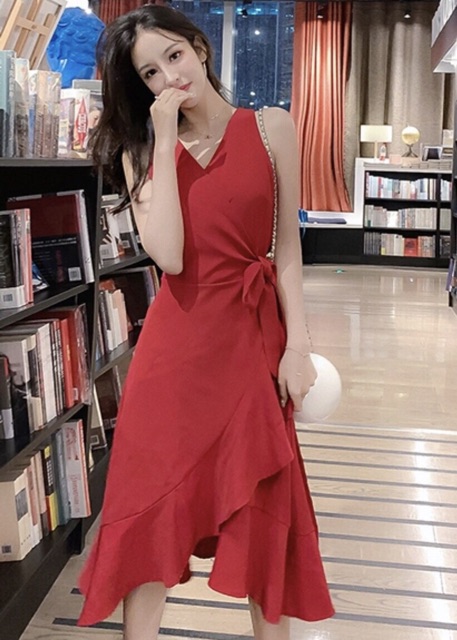Đầm đỏ bèo lai form dài (kèm hình thật) | BigBuy360 - bigbuy360.vn
