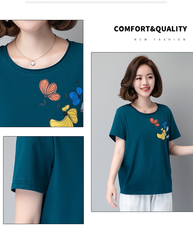 Áo Thun Tay Ngắn Dáng Rộng Vải Cotton Kiểu Hàn Quốc Thời Trang Mùa Hè Cho Nữ Trung Niên 40-50 Tuổi