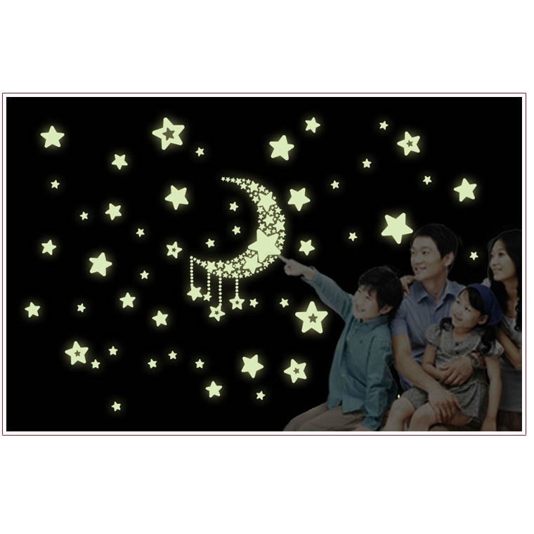 (Xuất Nhật) decal trang trí trăng sao dạ quang