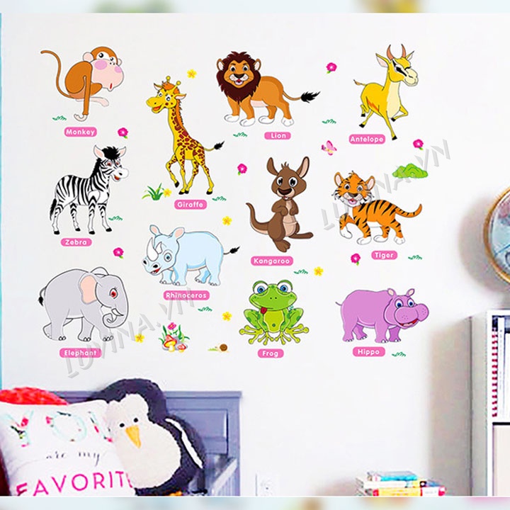Decal dán tường Thú Tiếng Anh 2