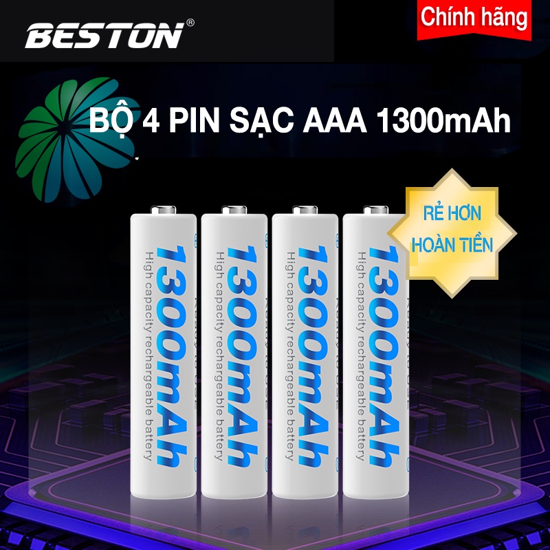 [TopSale]Hộp 04 Pin sạc AAA 3A BESTON, Pin đũa sạc dung lượng 1100mAh, 600mAh, 800mAh, 1300mAh Tặng kèm hộp đựng pin