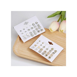 Set 12 bông tai nữ đá nụ xinh xắn