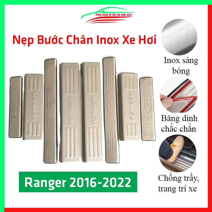 [Inox Ranger 2016-2019] Bộ Nẹp Bước Chân Trong Ngoài Bằng Inox Cho Ô Tô - Ford Ranger 2016-2019