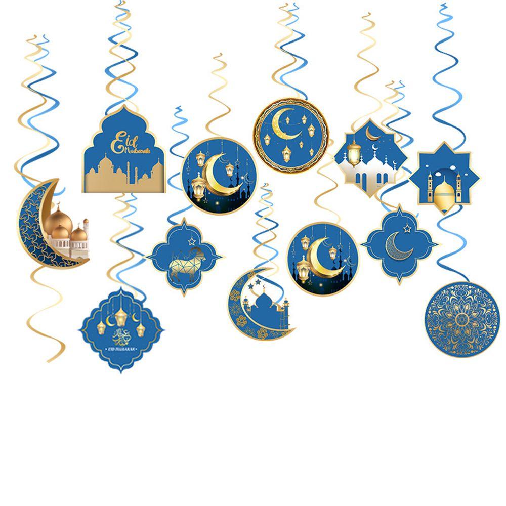 Bộ 12 Dây Treo 12 Lá Cờ Ramadan Hình Eid Mubarak|Mặt Dây Chuyền Dạng Xoắn Độc Đáo