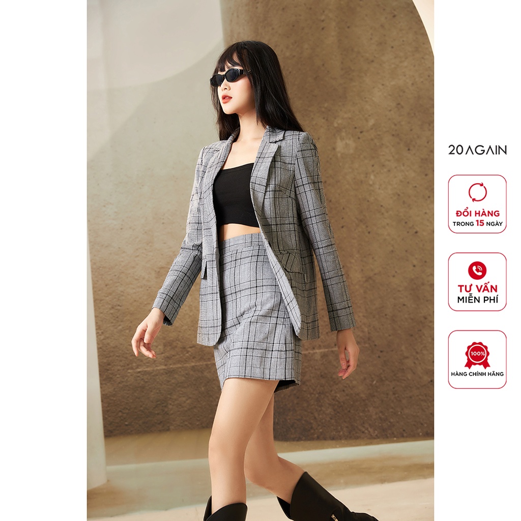[Mã WABR0101 giảm 10% đơn 99K] Áo vest nữ kẻ dài tay 20AGAIN, kiểu dáng Hàn Quốc thanh lịch, trẻ trung VBA2154 | BigBuy360 - bigbuy360.vn