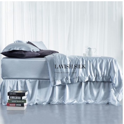 MẪU 2023 - Ga Giường Drap Lẻ Phi Lụa Lavish Silk cao cấp mát lạnh hàng loại 1 - Xám ánh xanh