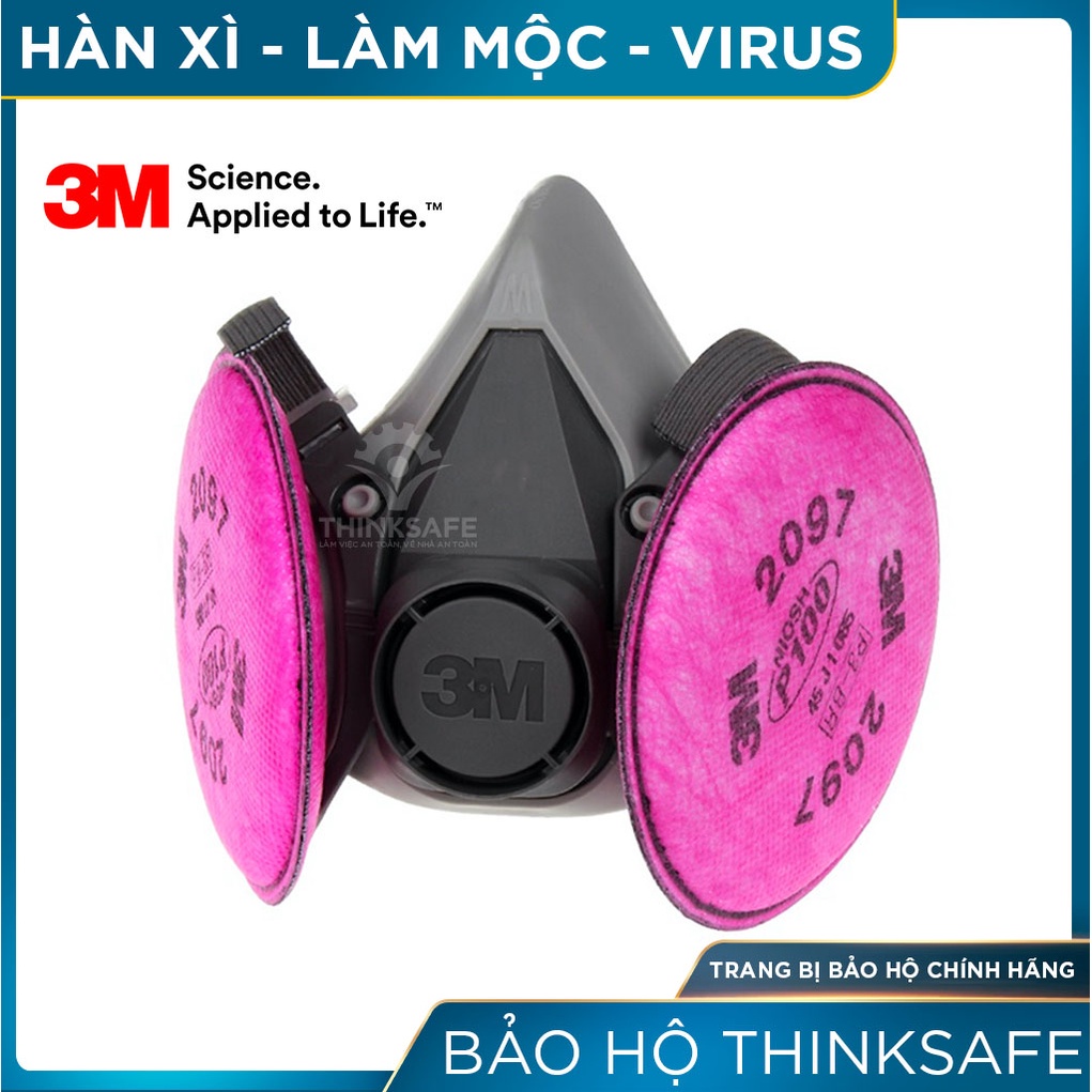 Mặt nạ phòng độc 3M Thinksafe, chuyên phòng dịch, chống giọt bắn, lọc bụi mịn pm2.5, khói hàn, chính hãng -7502/2097