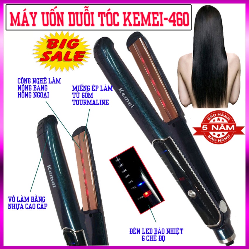 Máy Ép Tóc 6 Mức Chỉnh Nhiệt Kemei KM 460 chức năng: tạo kiểu tóc - là thẳng tóc, Có Màn Hình Led, Bảo Hành 5 Năm