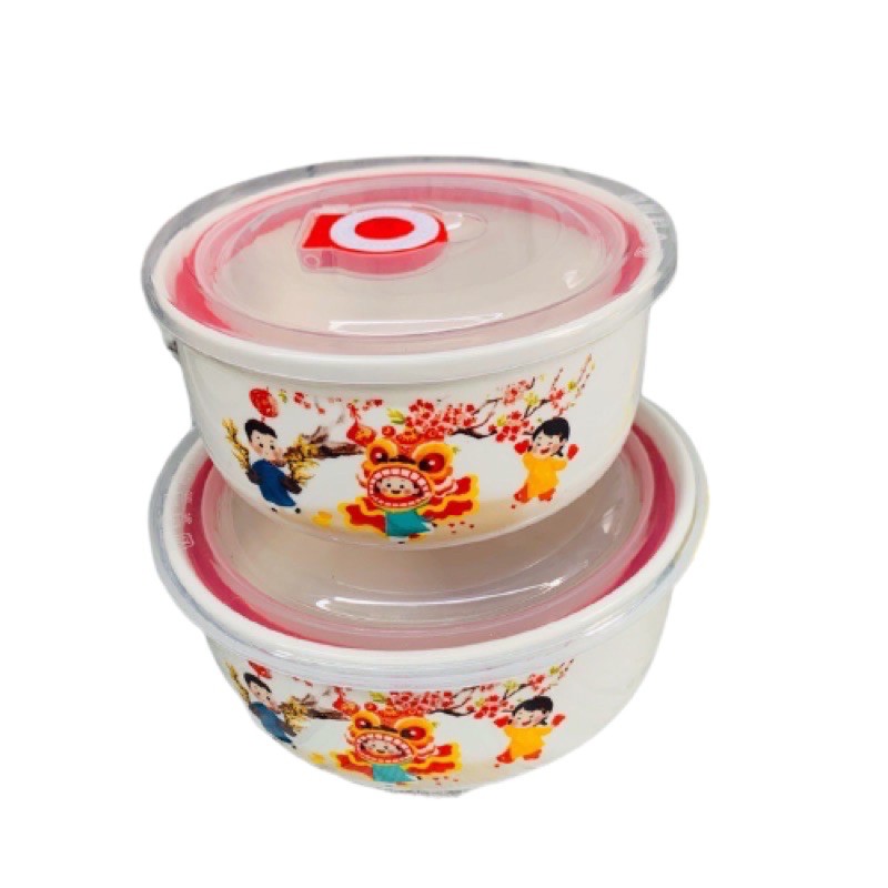 (XẢ KHO) Bộ 2 Thố Sứ Tô Sứ Nắp Hút Chân Không - Mẫu Ngẫu Nhiên - Hàng Đẹp Tráng Men Cao Cấp