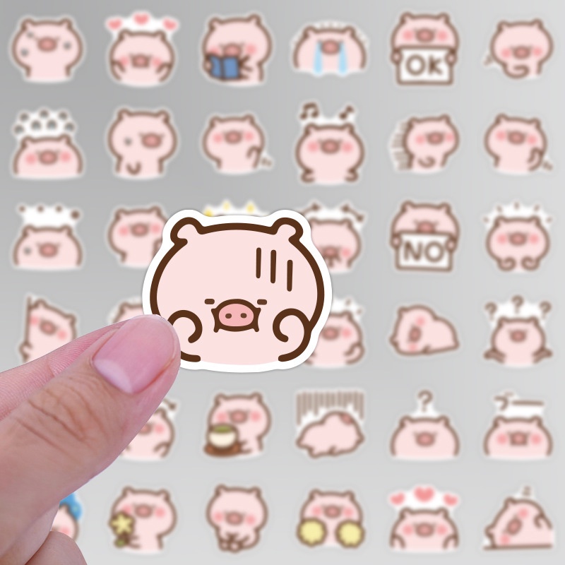 Bộ 40 miếng dán trang trí sổ tay chống thấm nước hình chú heo hoạt hình dành cho trẻ em