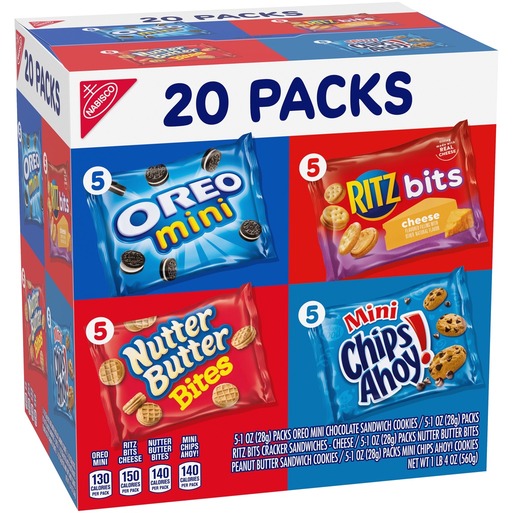 Bánh quy Nabisco mini hộp lớn 20 gói tiện lợi/ Hàng nhập Mỹ, USA, Ritz Cheese, Nutter Butter, Oreo, Chip Ahoy