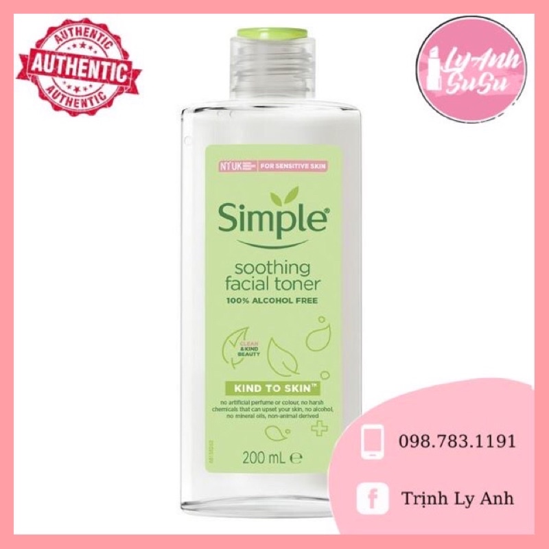 Nước Hoa Hồng Toner Simple cân bằng ẩm cho da 200ml