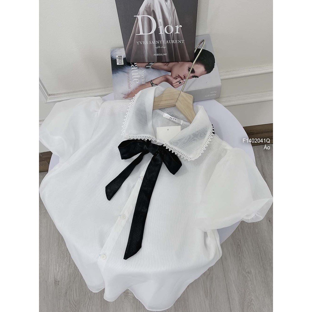 ÁO SƠMI BABYDOLL CỔ VIỀN REN MIX NƠ CỔ TIỂU THƯ VOAN TƠ 2 LỚP MỀM ĐẸP