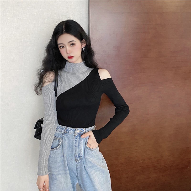 Áo Sweater Tay Dài Cổ Cao Hở Vai Thời Trang Xinh Xắn Cho Nữ | BigBuy360 - bigbuy360.vn
