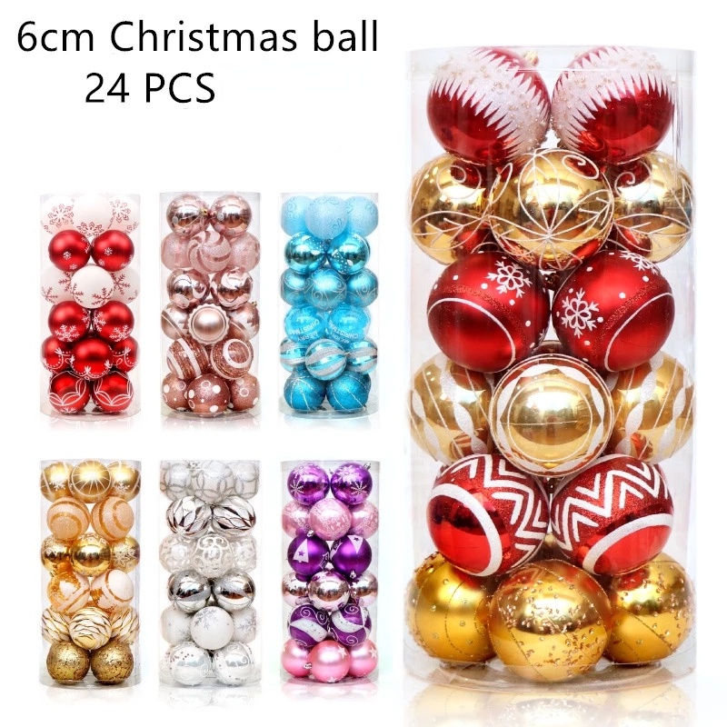 Set 24 quả châu treo cây thông trang trí lễ giáng sinh sơn màu xinh xắn