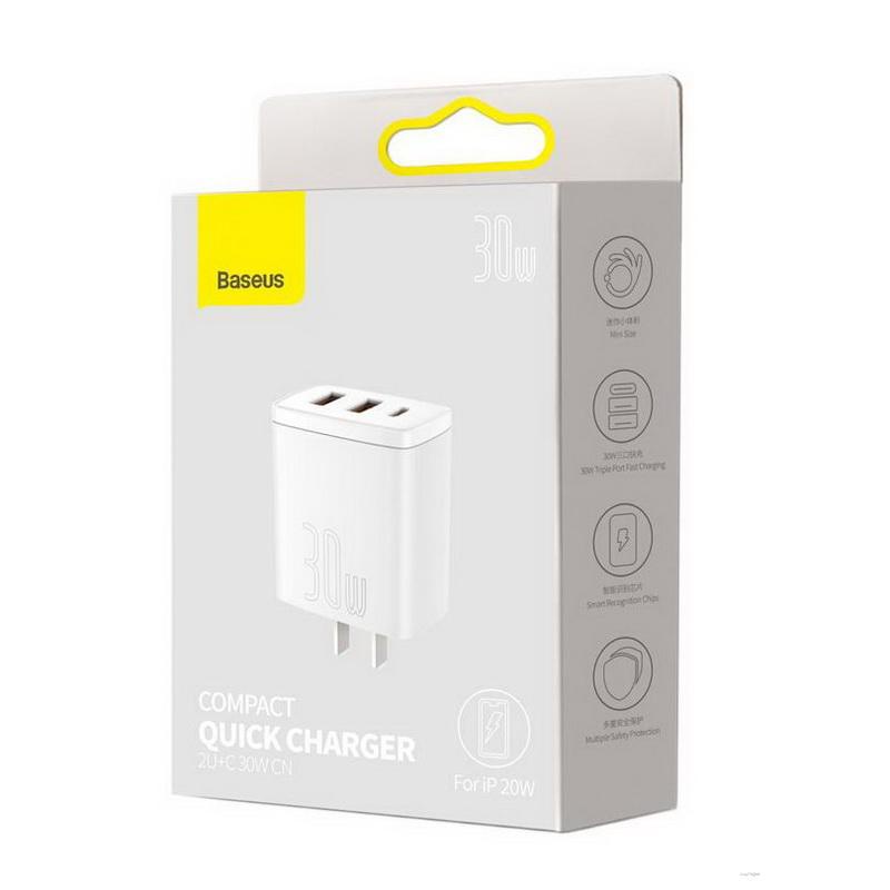 Củ sạc nhanh 30w cho iphone và android 3 cổng 1 cổng type c 2 cổng usb công nghệ sạc pd 3.0 và qc 3.0 chính hãng baseus