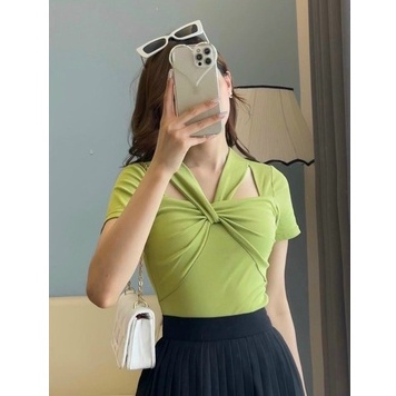 Áo kiểu tay ngắn cổ 2 dây chéo tam giác cực hot , chất thun bozip dày dặn ly