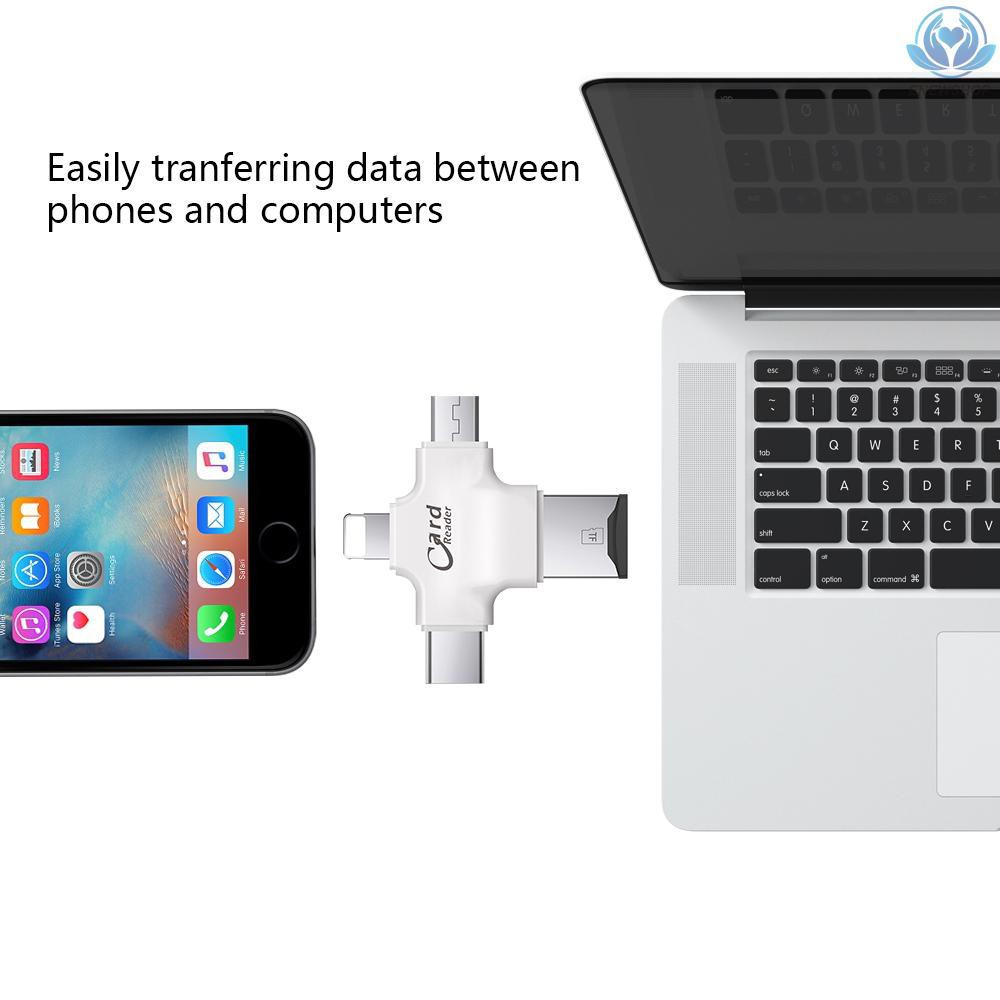(hàng Mới Về) Đầu Đọc Thẻ Nhớ Tf 4 Trong 1 Cho / Android / Pc