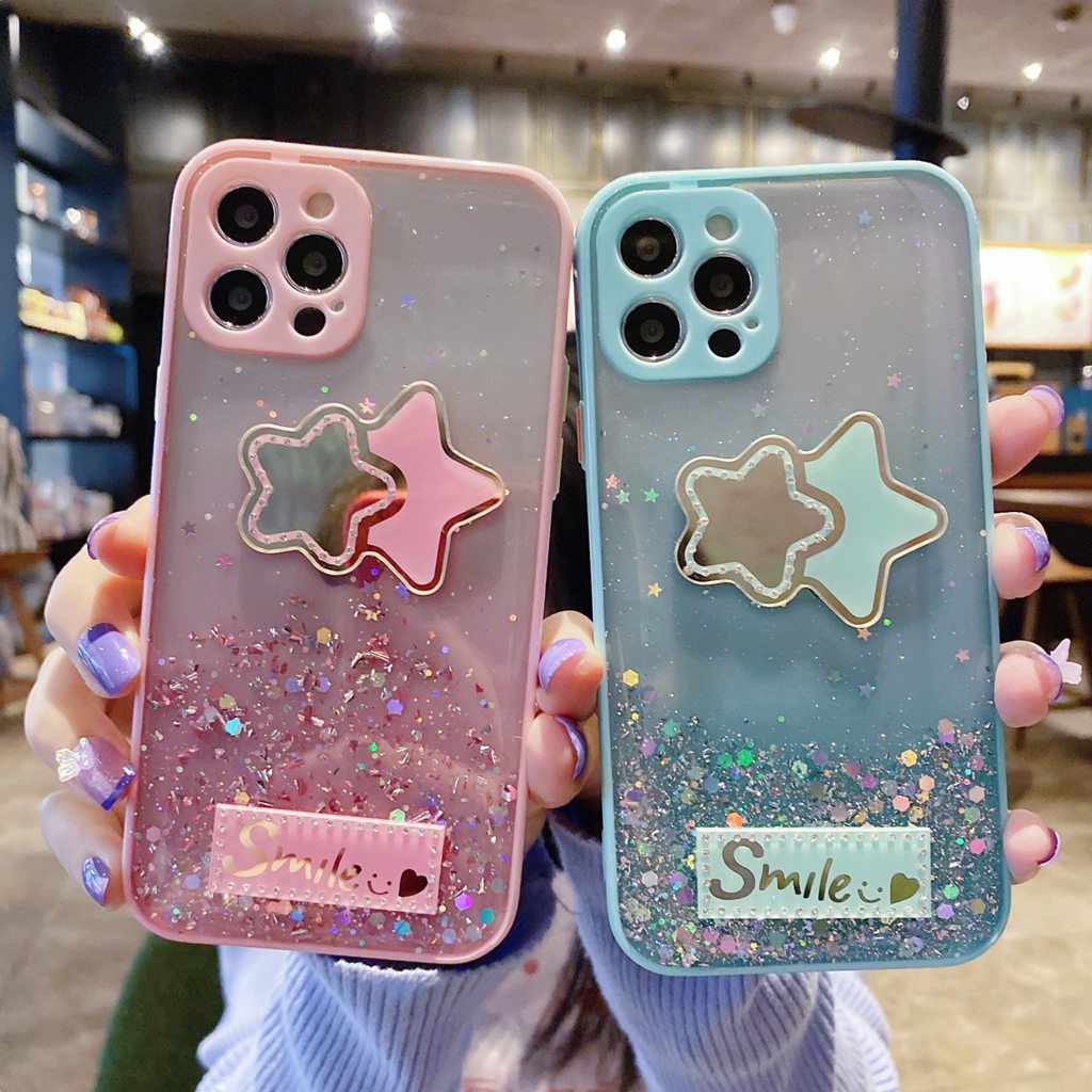 iPhone 12 Mini 11 Pro 12 Pro Max 12pro 12promax 11promax i11 i12 Glitter Silver Foil Cases Gradient Starry Sky Star Smile Love Heart Casing Precision Holes Clear Back Phone Covers