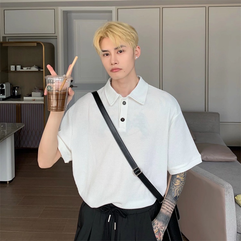 Áo Sơ Mi polo Tay Ngắn Dáng Rộng Họa Tiết Kẻ Sọc Thời Trang Mùa Hè Hàng Mới Phong Cách Hàn Quốc Cho Nam 2022