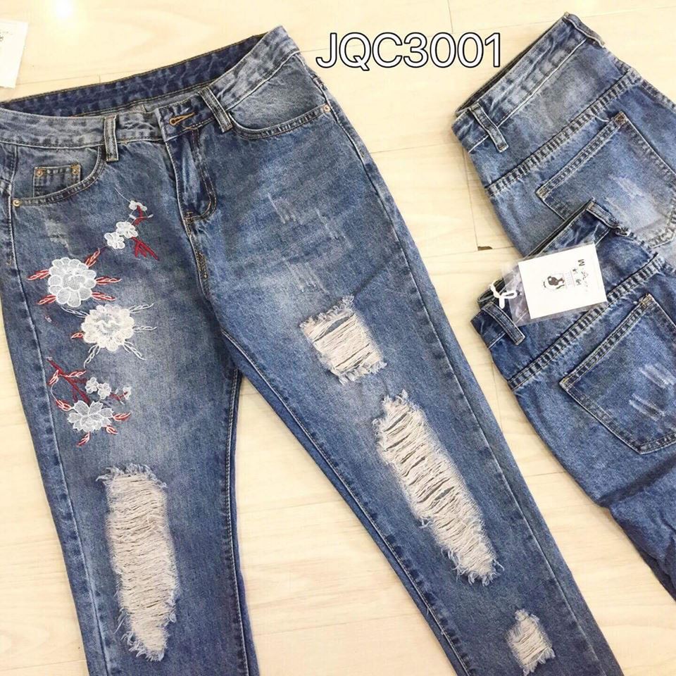QUẦN: jean baggy thêu hoa JQC3001