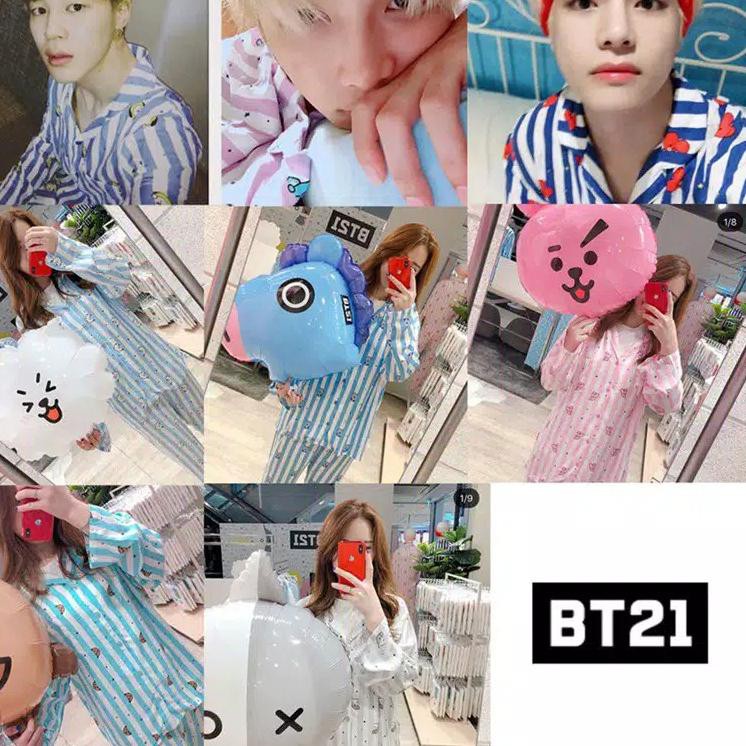 Bộ Đồ Ngủ Dài Tay In Hình Nhân Vật Bt21 Bts