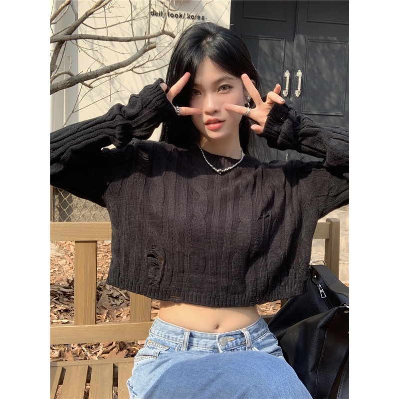 Áo sweater Dệt Kim Tay Dài Cổ Tròn Màu Trơn Thời Trang Hàn Quốc Dành Cho Nữ