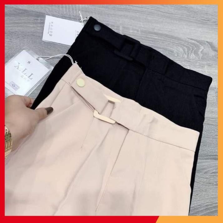 Quần baggy nữ ⚡️𝗙𝗥𝗘𝗘𝗦𝗛𝗜𝗣 ⚡️ Quần ống suông công sở thiết kế đai vuông có cúc bấm tạo điểm nhấn c