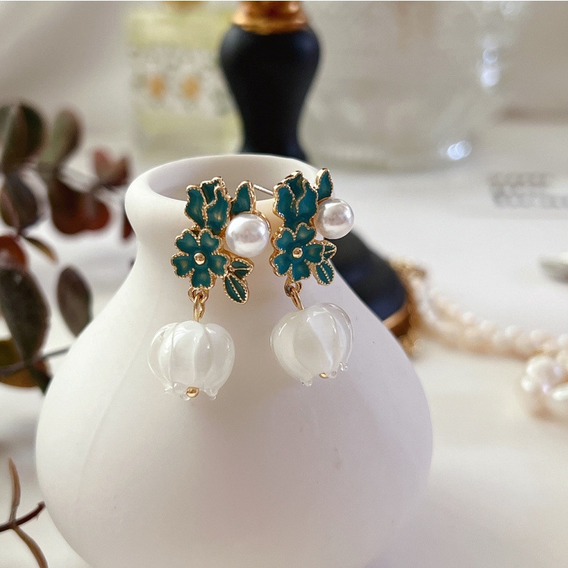 [Hàng Mới] Bông Tai Hoa Phong Lan Tráng Men Phong Cách Retro Trung Hoa