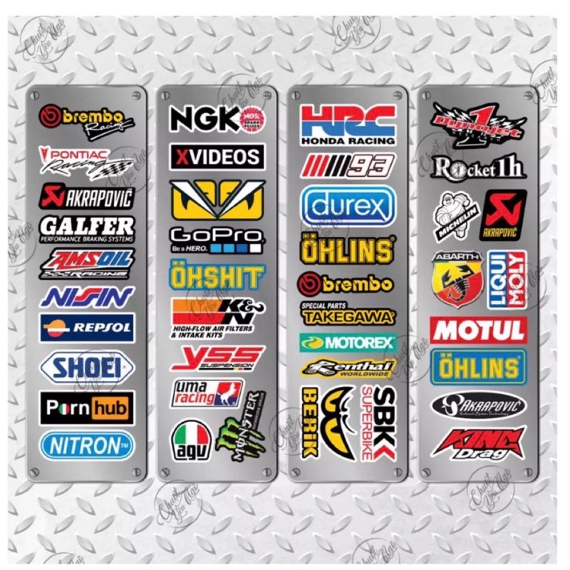 Sticker dán xe máy chống nước - Decal tem xe máy logo Ohlins , Akarapovic , Brembo , Kingdrag...