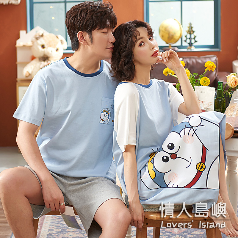 Bộ Đồ Ngủ Vải Cotton In Hình Doraemon Pikachu Thời Trang Mùa Hè Cho Các Cặp Đôi 5.12