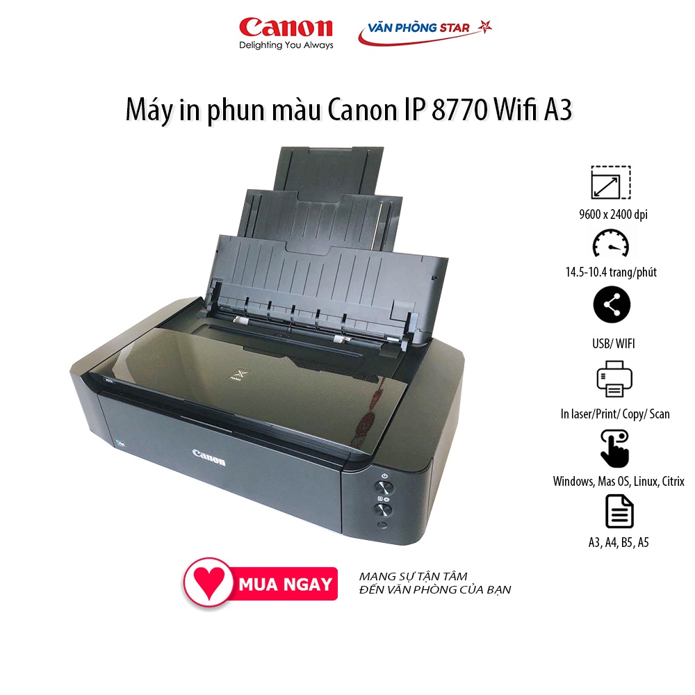 Máy in phun màu khổ A3 Canon iP 8770 in đảo mặt tự động tốc độ 29 trang/phút chính hãng bảo hành 24 tháng tại Vanphongst