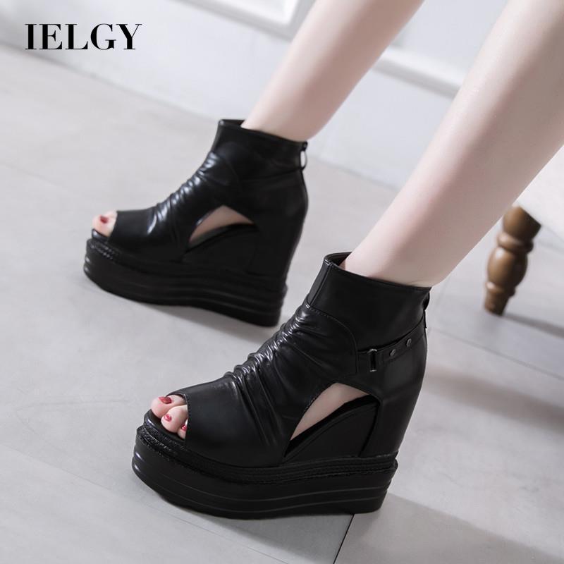 Giày sandal IELGY đế xuồng 12cm hở mũi chống thấm nước cho nữ