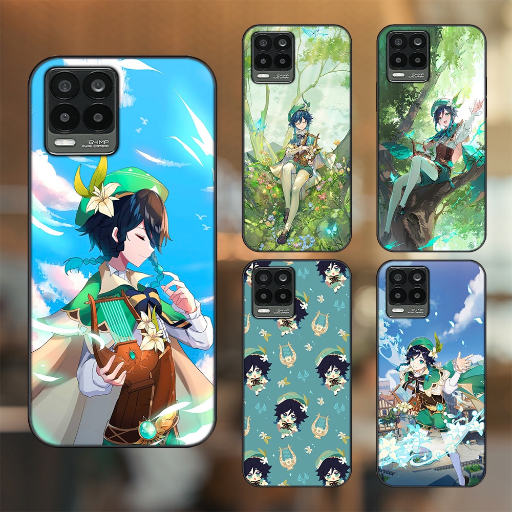 Ốp lưng Realme 8, 8 Pro viền đen in hình Venti Genshin Impact