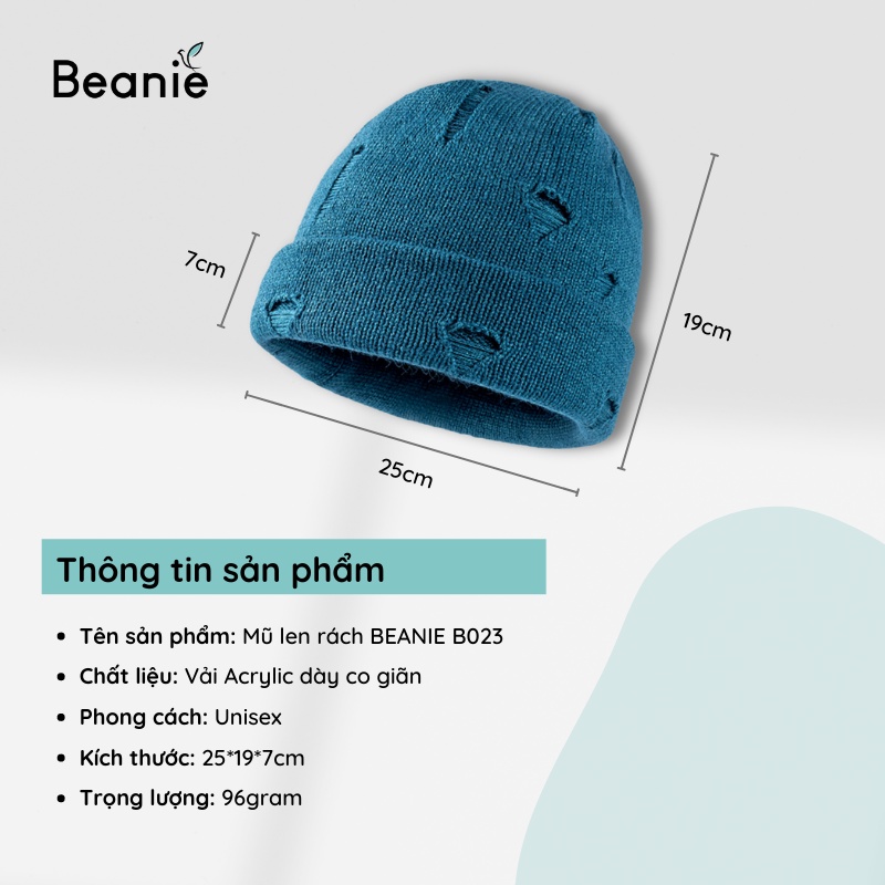 Mũ Len Thêu Rách BEANIE Hình Quả Dưa Giữ Ấm, Nón Len Mùa Đông Dành Cho Nam Nữ Dệt Kim Cao Cấp B023