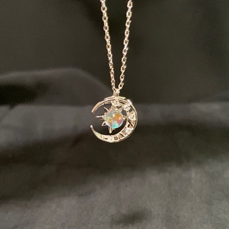 Dây Chuyền Mặt Trăng Đá Xanh Moonstone Nhân Tạo Đính Đá Bạc Ý 925 Cao Cấp, Dây Chuyền Nữ Bạc Đá Mặt Trăng