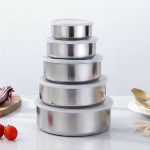 BÁT INOX set 5 CÓ NẮP ĐẬY SILICON ĐỂ BẢO QUẢN THỰC PHẨM