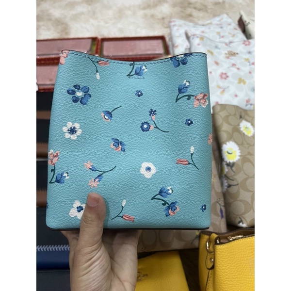 TNS - Túi BucKet mini 2 ngăn hottrend Town Bucket-chất da canvas cao cấp-màu xanh hoa xinh